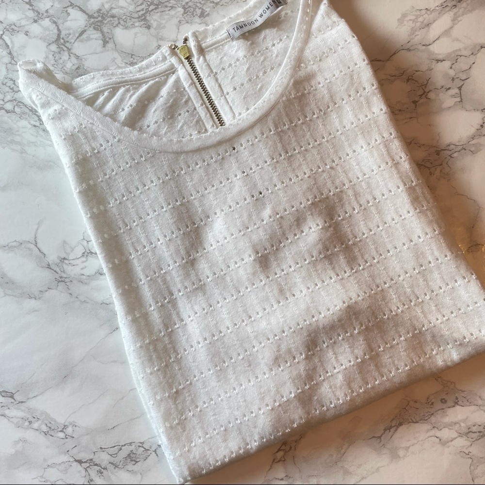 White Textured Short Sleeve Top